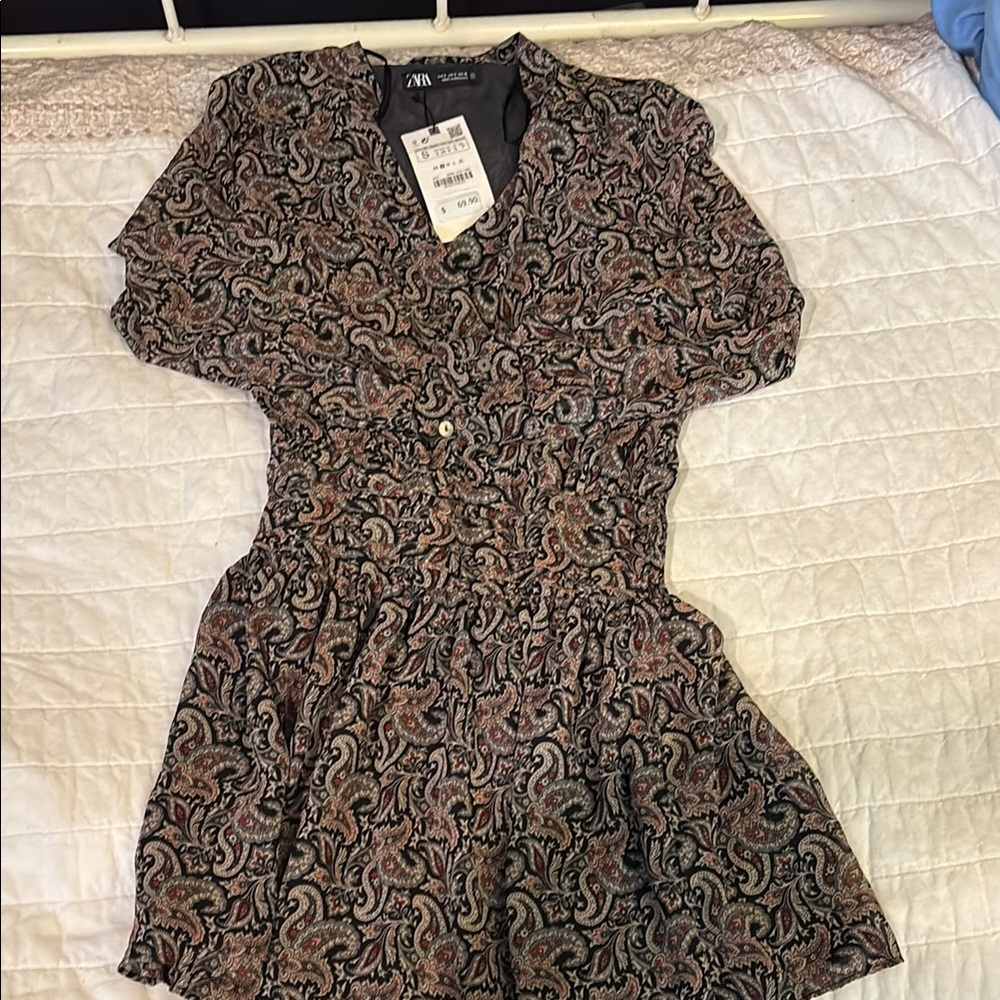 Zara Women's Mini Dress - Black and Brown Paisley